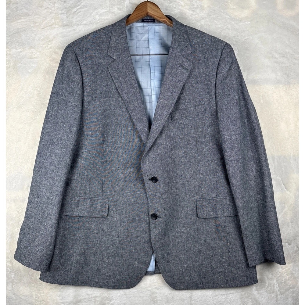 Stafford Sport Coat Mens 48 Regular Gray‎ Linen Cotton Blend Classic Fit Blazer